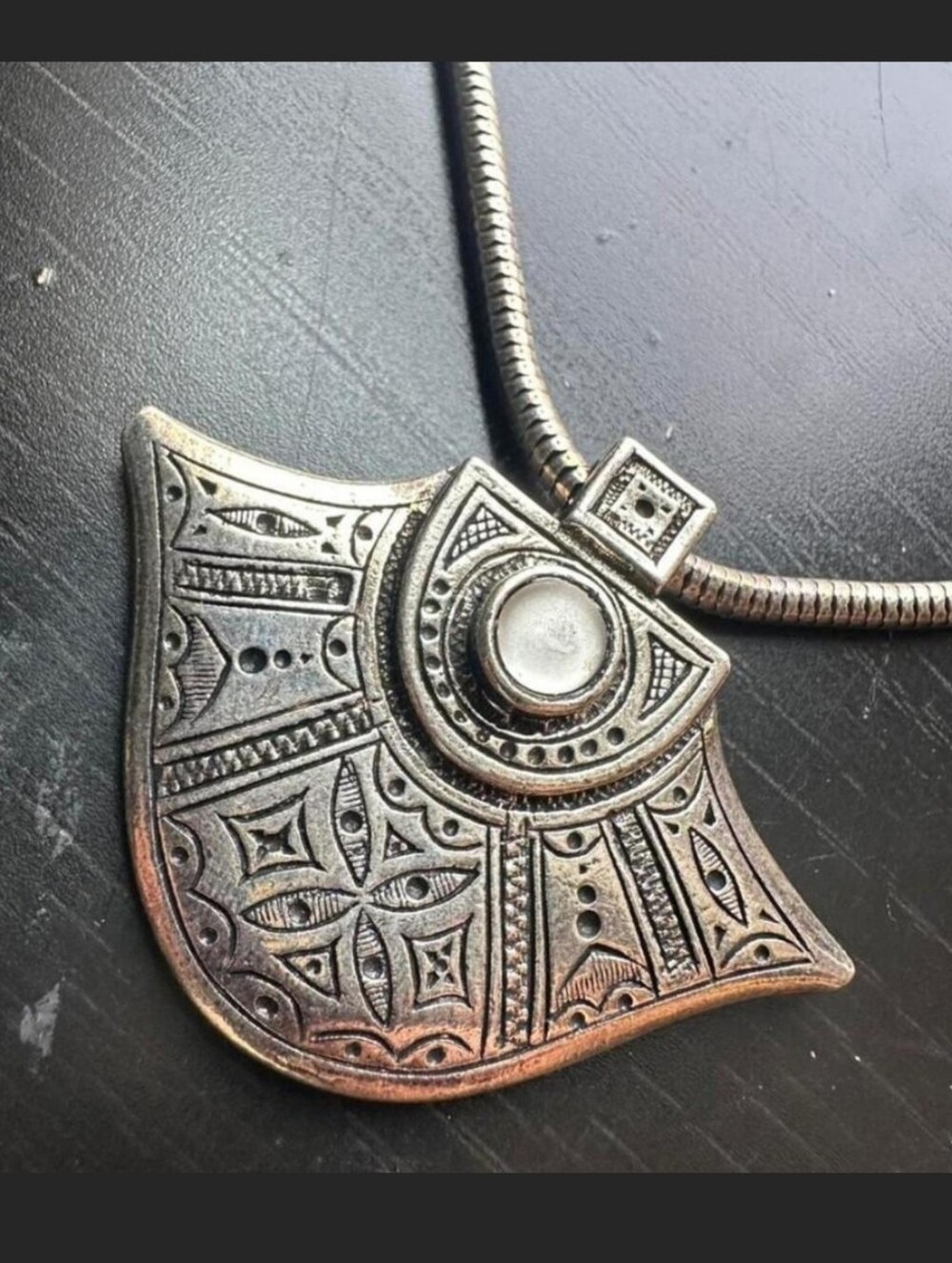 Bohemian Silver-Tone Engraved Pendant Necklace EDEN france